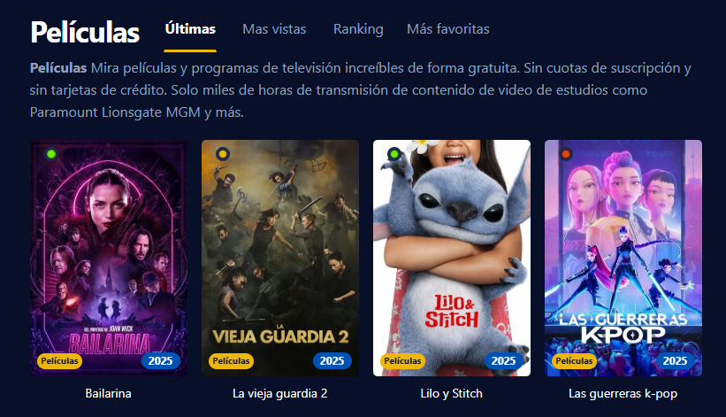 Imagen de la interfaz de Cinehdplus mostrando series y películas en alta definición
